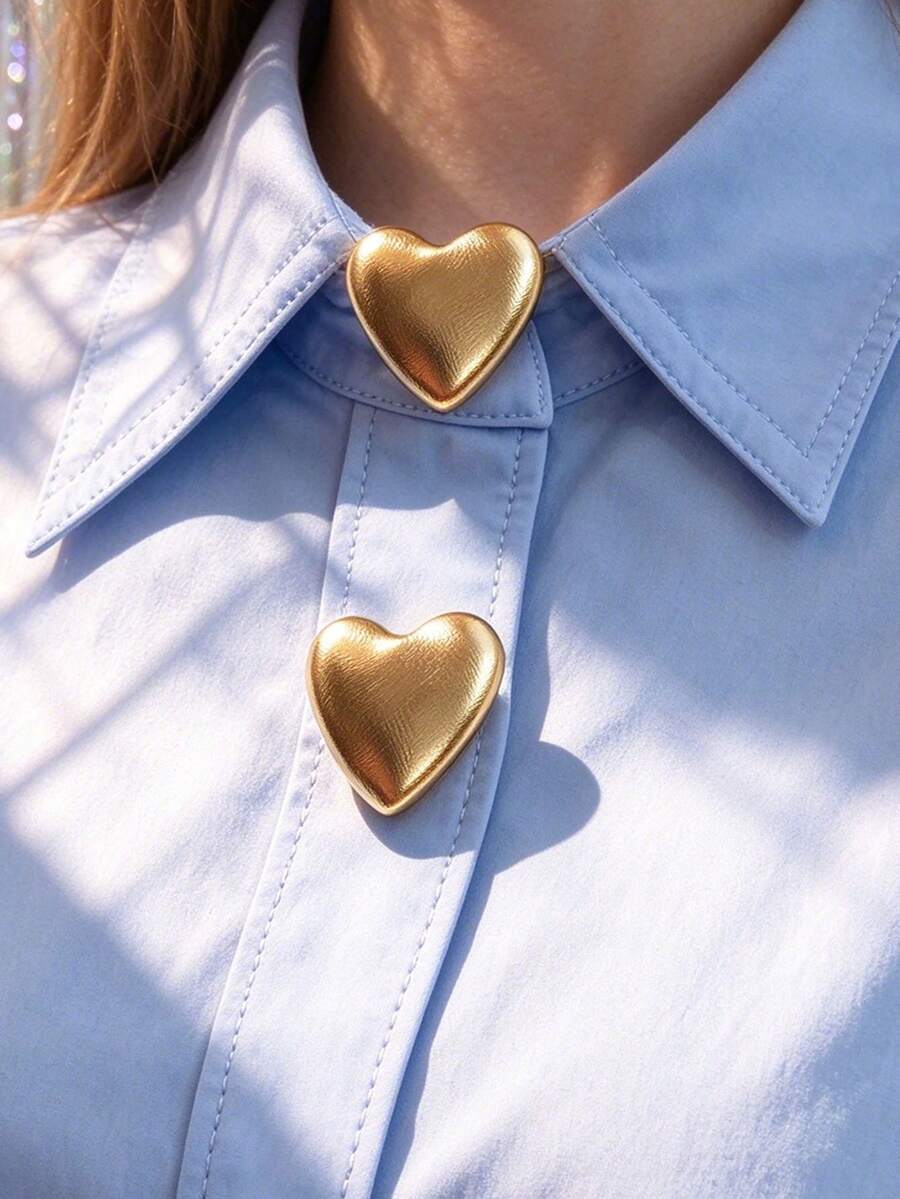 1pc/2pcs Elegant Heart-Shaped Geometric Button Decor, Shirt Button Cover Clip-On Button Decor, Fashionable Crystal Cufflink Decor, Suitable For Tuxedo And Wedding Dress Decoration - Multicolor - View 1