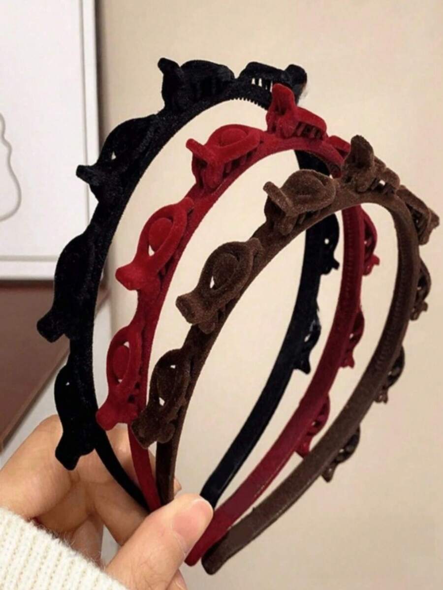 Flocked Woven Hair Clips, 3 Colors, Perfect For Styling Side Bangs And Flyaways, Hair Clip And Headband Set, Headband, Hair Hoop - Multicolor - View 1