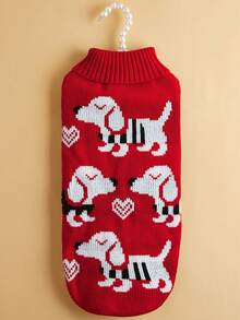Pet Turtleneck Knit Jumper, Maple Leaf Dachshund Printed Warm Dog Sweater For Small Dogs - Multicolor - View 11