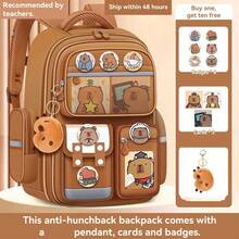 1 Set Capybara Backpack, Cute Lightweight Comfortable, Suitable For Lower Grade Students, Large Capacity Burden-Reducing Spine-Protecting School Bag, Back To School Gift For Friends And Students Stationery Supplies - Multicolor - View 3
