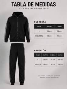 Conjunto de pants y sudadera para hombre, sin estampados. Con bota semi-entubada, talle de cintura, bolsillos laterales. Cuello redondo con capucha, silueta con ajuste, cierre y bolsillos. - Negro - Ver 5