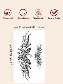 1pc Y2K Style Bow Tattoo Sticker, Bow Pattern, Floral Print, Disposable Fake Tattoo, Gothic Style Temporary Tattoo Sticker, Waterproof And Sweat-Proof, Washable, No Reflection Effect, Simulates Tattoo Effect On Arms, Legs, Shoulders, Chest, Back, Suitable For Fashion-Forward People, Lasts 3 To 5 Days - Black - View 4