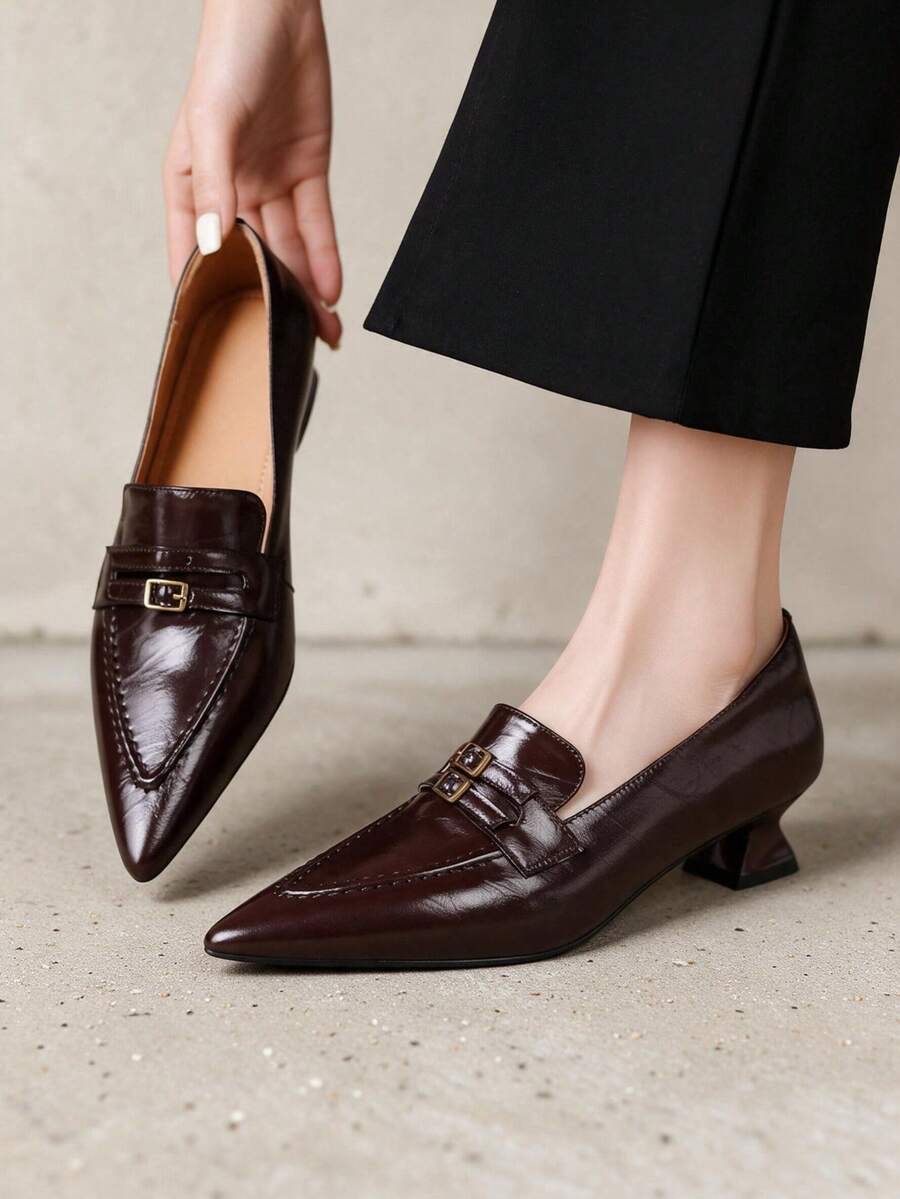 2026 Spring/Summer New Women's Pointed Toe Kitten Heel Mule Sandals, Low Heel Commuter Comfortable Shoes - Brown - View 1