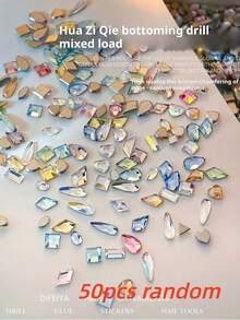 50/30/25/20/5Pcs Random Style Flashing Colored Rock Candy Zirconia Flat-Bottom Nail Rhinestones Huazi Cut Flat-Bottom Rhinestones Nail Art Decorations Flashing K9 Beveled Small Flat-Bottom Irregular Rhinestones Colored Mixed Nail Rhinestone - Multicolor - View 18