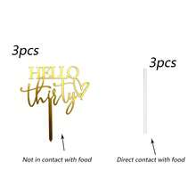 3pcs/1pc Acrylic Gold "Hello 30 40 50 60" Birthday Cake Topper, Birthday Anniversary Party Decorations - Multicolor - View 17