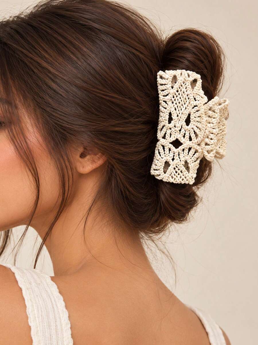 1 buah Jepit Rambut Persegi Motif Geometris Rajutan Bohemian, Aksesori Rambut Wanita untuk Kuncir Kuda Tinggi dan Sanggul, Cocok untuk Pemakaian Sehari-hari, Hadiah untuk Teman - MultiWarna - View 1