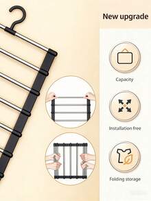 1PC/2PCS Foldable Multi-Layer Pants Hanger, Space-Saving Folding Trapezoid Clothes Rack, Closet Storage Organizer, Anti-Slip Multi-Bar Garment Organizer, Anti-Wrinkle Closet Hanging Rack, Suitable For Jeans, Leggings, Trousers And Loungewear - Multicolor - View 7
