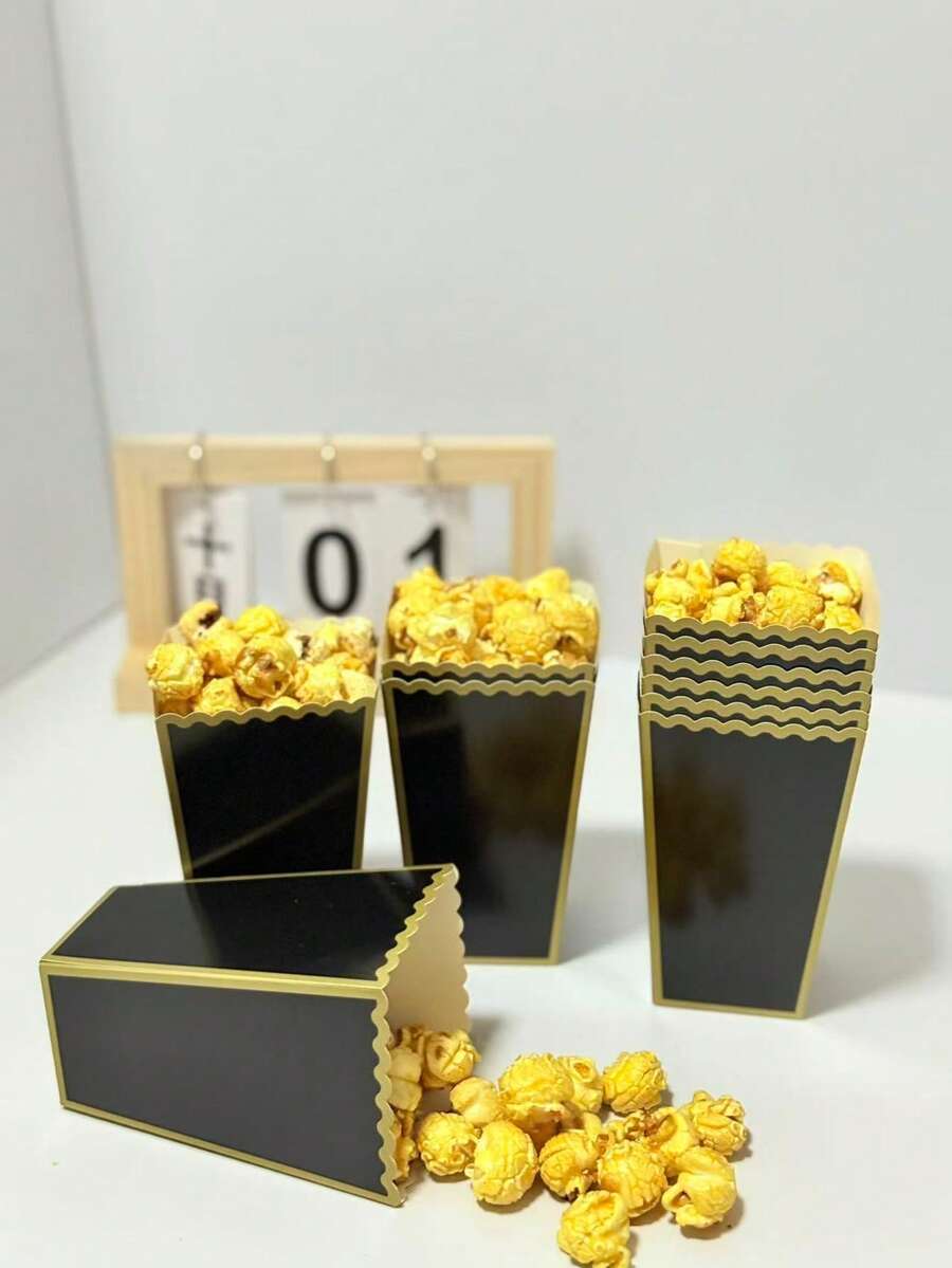 48/24/12pcsPopcorn Paper Boxes, Size 2 X 4.5 X 3 Inches Mini Popcorn Boxes Suitable For Movie Night, Christmas/Halloween Decor - Black Gold - View 1