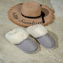 Cross-Border Women's Warm Casual Plush Closed-Toe Fuzzy Slippers, Non-Slip Wear-Resistant Indoor House Slippers - Grey - View 2