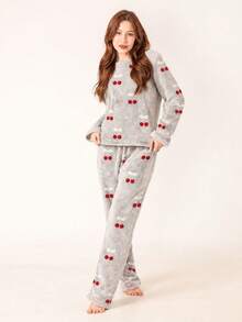 Conjunto Pijama Feminino Fleece Peludinho Inverno Smara Modas - Cereja - Visão 4