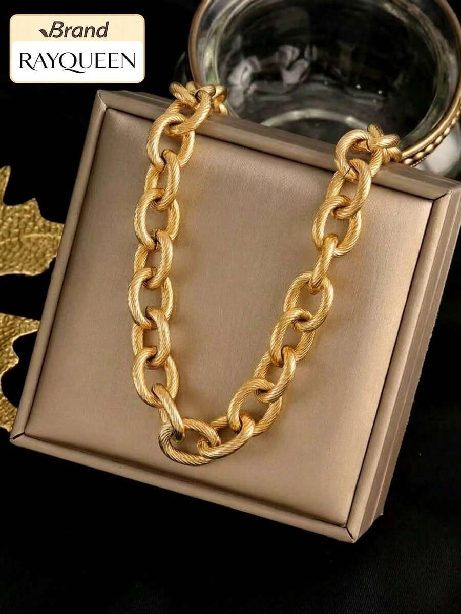 RAYQUEEN 1pc Exaggerated Stainless Steel Hip-Hop Personalized Fashion High-End Thick Chain Necklace For Women, Suitable For Gift And Wear - necklace - View 1