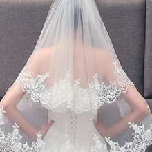 1pc Double Layer Lace Applique Bridal Veil, Women's Wedding Accessory, White/Beige, Autumn Women's Clothing - Multicolor - View 1