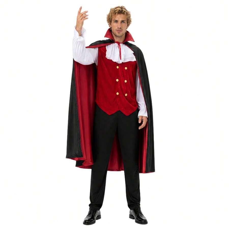 Men's Halloween Vampire Costume Set Shirt Pants Cloak Gothic Cosplay Masquerade Performance Christmas Party Festival Outfit