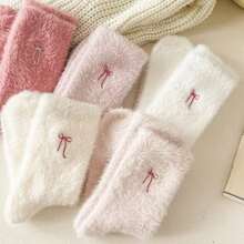1/5/10 Pasang Kaos Kaki Selutut Bermotif Pita Lembut untuk Wanita, Hangat dan Lembut, Cocok untuk Musim Gugur/Musim Dingin, Juga Hadiah yang Ideal - MultiWarna - View 4