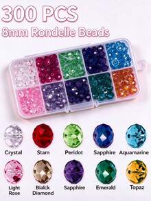 300PCS 8mm Faceted Glass Rondelle Beads, Mixed Colors For DIY Jewelry Making, Bracelets & Necklaces, With Storage Box - 8mm - View 10