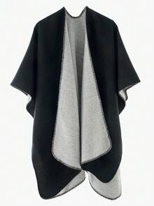 1pc Women Simple Ombre Solid Reversible "Poncho" Scarf, Casual & Warm For Outdoor, Autumn/Winter - Multicolor - View 25