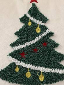 Miater 1件/2件裝聖誕裝飾抱枕套 刺繡天鵝絨聖誕樹款 沙發客廳臥室家居裝飾 節日禮物 - 綠色 - 查看 4