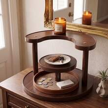 Round Makeup Organizer C-Shaped Vanity Tray 3-Tier Desktop Storage Rack Walnut Color Premium Composite Panel - View 7