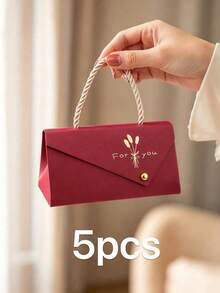 1/5pcs Red Gift Boxes, Premium Small Gift Packaging Boxes, Gold Foil For You Handle Paper Boxes, Packaging Boxes, Gold Foil For You Handle Paper Boxes... Suitable For Wedding Favors, Birthday Parties, Holiday Gift Packaging - Red Gift Box With Handle - View 11