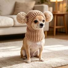 Cute Pink Pom Pom Pet Hat, Knitted Pullover Neck Warmer For Small Dogs And Cats, Winter Windproof Warm Headwear - Khaki - View 1