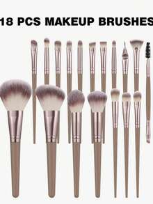 [Champagne Gold] 18-20-22-25-30pcs Makeup Brush Set, Premium Synthetic Fiber Eyeshadow Blending Brush Set, Makeup Tools - Coffee Brown - View 11