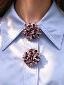 1pc/2pcs Elegant Pearl Button Cover, Shirt Button Cover Clip-On Button Cover Fashion Crystal Cufflink Cover - Multicolor - View 1