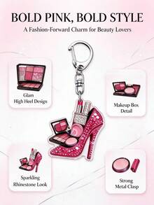 1pc Rose Red Rhinestone High Heel Shoe Makeup Keychain, Sweet Shiny Pendant, Backpack And Phone Decoration, Heart-Shaped Gift For Girls, Also Great Birthday Gift - Multicolor - View 5