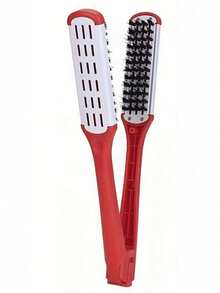 Professional Double-Sided V-Shaped Flat Hair Brush, Nylon Bristles, Heat Resistant, Suitable For All Hair Types, Can Smooth, Polish And Straighten Hair, Suitable For Hair Salons, Salons And Home Styling. Comes With Hair Clips For Convenient Use - Multicolor - View 10
