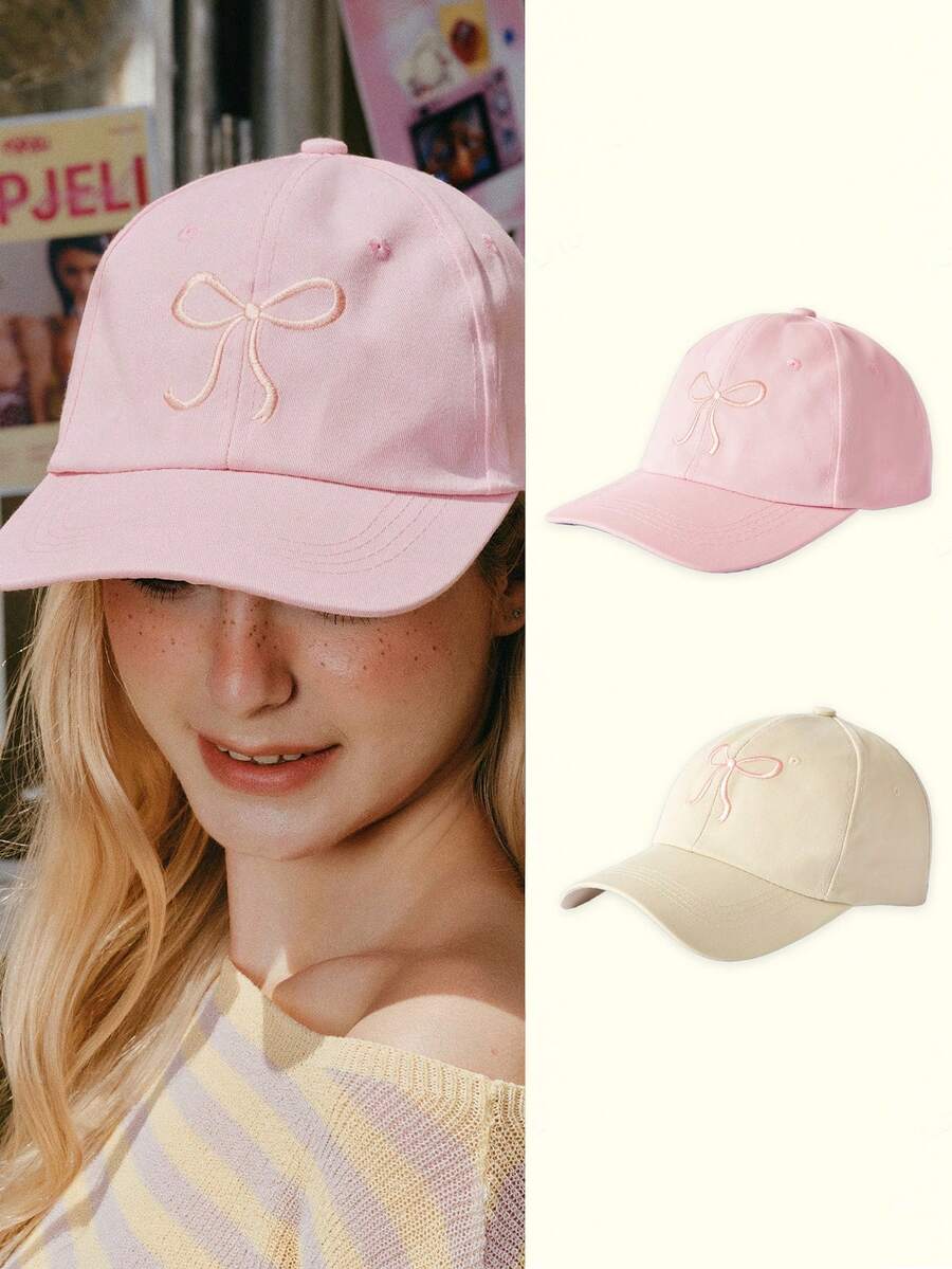 Popjeli 1pc Bow-Knot Baseball Cap, Casual Versatile Sun Visor Hat For Men & Women, Suitable For Spring/Summer, Y2K Solid Color - Pink - View 1