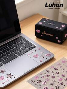 1 Set, Stickers For Laptop, Metal Phone Stickers, Journaling Supplies, Y2K Style, Animal Print Heart And Star, Metal Line Decals, Decorative Stickers For Water Cup, Camera, Mobile Phone Case, Headphones - Leopard Print Heart - View 2