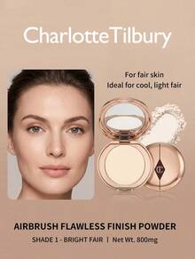 Phấn phủ Charlotte Tilbury Airbrush Flawless Finish 800mg, tông 1 Bright Fair, hộp phấn màu vàng hồng kèm gương tích hợp, phấn kiềm dầu di động dùng dặm lại và giữ lớp trang điểm hoàn hảo suốt cả ngày - Fair Ivory - Xem 8