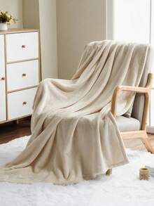 1pc Solid Color Shiny Microfibre Wellsoft Throw Blanket Soft Plush Warm Thick Cosy Suitable For Bedroom Living Room Sofa Couch Bed All Seasons Home Decor Gift - Creamy White - View 3