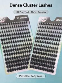 182 Pcs Gradient Length Lash Clusters, Thick Fluffy Segmented False Eyelashes, Clear Layered Effect, Cat Eye Style, DIY Individual Lash Extensions, Ideal For Daily, Holiday & Vacation Makeup, Fashion False Lashes For Women - D - View 5
