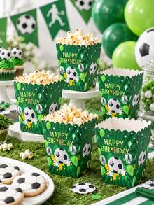 12pcs Soccer Birthday Popcorn Boxes, Green Football Theme Snack Containers For Fries, Chicken Bites, Candy, Party Tables, Gatherings And Celebrations - Green - View 7