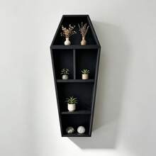 Kệ trưng bày mini hình quan tài với trang trí đầu lâu, tủ cảnh quan siêu nhỏ phong cách Gothic cho nhà búp bê, giá treo tường diorama cho pha lê mini và mô hình nhỏ - A - Xem 1
