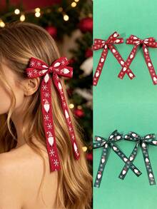 2pcs Festive Atmosphere Double Layer Bow Hair Clips, Theme Party Gathering Photography Dating Outing Outfit Styling Head Accessory - Multicolor - View 6