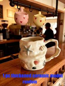 300ml Creative Summer Shell Embossed Ceramic Coffee Cup And Inspirational Decor Set/Single Item, Pure Handmade Hand-Painted Ceramic Mug, Cute Niche Drinking Cup, Latte Art Cup, Girly Gift Cup, Vintage 3D Hand-Painted Casual Cup, Starfish Shell Asymmetrical Ceramic Mug, Creative Tea Cup - Multicolor - View 16