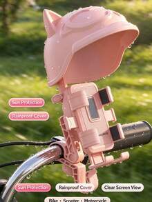 1pc, Popular Holiday Motorcycle And Bicycle Handlebar Mobile Phone Holder With Cute Cat Ears Sunshade And Rainproof Board, Shockproof And Waterproof Mobile Phone Holder For Scooter, Anti-UV Mobile Phone Holder For Outdoor Riding, Hands-Free Mobile Phone Holder - Multicolor - View 6
