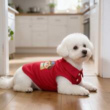 1pc Red Sleeveless Pet Polo Shirt, Cartoon Puppy Wearing Hat Print Dog Vest, Breathable Summer Puppy Clothes, Suitable For Small Dogs Bichon Teddy - Red - View 9