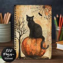 1pc Gothic Spiral Notebook - A5-Sized Spooky Jack-O-Lantern & Glowing Eyes Design - Pages For Journaling, Planner - Mini Travel Journal - Halloween Gift For Women, Girls, Gothic Decor - Spiral Bound Planner & Organizer - One Book (50 Pages, 100 Pages) - View 9
