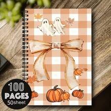 Hardcover Pumpkin Spiral Notebook - Cute Smiling, Cover With Bow And Autumn Leaves, College Ruled Diary For Office, Halloween, Christmas Teacher Gift, Durable Binding, Small Size - One Book (50 Pages, 100 Pages) - View 8