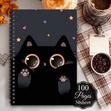 1pc A Stylish Cat-Themed Spiral Notebook - A Humorous Planner For Pet Enthusiasts, Featuring An Adorable Black Cat Cartoon Design, Perfect As A Birthday Present For Female Or Sisters, And A Great Back-To-School Gift For Note-Taking - One Book (50 Pages, 100 Pages) - View 11