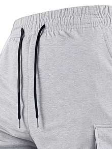 Men's Solid Color Cargo Shorts With Pockets And Drawstring Waist, Comfortable Elastic Waist Multi-Pocket Casual Shorts For Daily, Sports And Outdoor Wear - Grey - View 8