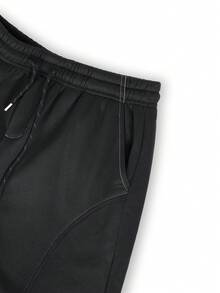 Spring/Autumn American Deconstructed Contrast Stitch Wide Leg Sweatpants Loose Drapey Floor-Length Casual Sports Long Pants - Black - View 6