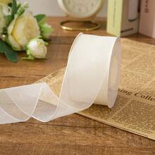 1 Roll 1.5 Inch Wide/354 Inch Long Beige Transparent Organza Ribbon, Suitable For Flowers, Gifts, Gift Wrapping, Valentine's Day, Wedding Celebration, Bouquets, Cake Decoration, Bow Ribbon - Beige - View 10