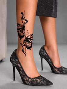 2pcs Y2K Style Tattoo Stickers, Black Butterfly Pattern, Floral Print, Disposable Fake Tattoos, Gothic Scroll Temporary Tattoo Stickers, Waterproof And Sweat-Proof, Washable, Non-Reflective, Simulates Tattoo Effect On Arms, Legs, Shoulders, Chest, Back, Suitable For Fashion-Forward People, Lasts 3 To 5 Days - Black - View 2
