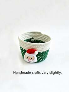 Christmas Handmade Woven Rope Storage Basket, Holiday Bow Decor Desktop Organizer, Home Decor Gift Basket - Multicolor - View 12
