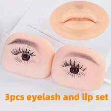 3/2/1pc 5D Eyebrow & Lip Tattoo Practice Skin Set, Bionic Silicone Face Smooth & Soft, Suitable For Eyelash, Eye, Lip Makeup Beauty Tools - Multicolor - View 1