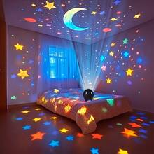 Star & Moon Projection Lamp, Soft Night Light With Color Changing, Perfect For Christmas, Bedroom Decor, Party, Birthday, Gift - Stylish Design, Creates Atmosphere And Provides Lighting, Soft Night Light - Multi-color light - View 2