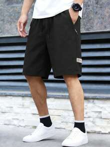 Men's Lightweight Fashion Minimalist Cargo Shorts Casual Mid-Thigh Drawstring Straight Leg Shorts - Black - View 8